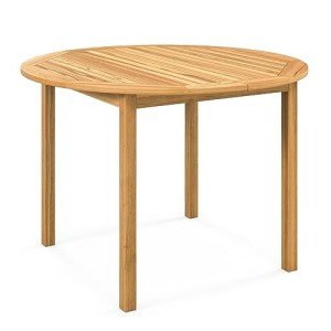 Tangkula Acacia Wood Round Outdoor Dining Table
