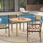 Tangkula Acacia Wood Round Outdoor Dining Table