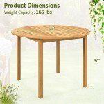Tangkula Acacia Wood Round Outdoor Dining Table