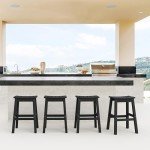 Homenjoy Set of 4 Outdoor Bar Stools, Black
