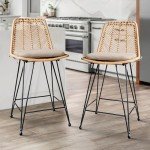 Set of 2 Rattan Counter Height Bar Stools