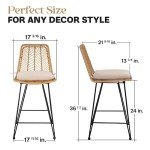 Set of 2 Rattan Counter Height Bar Stools