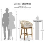 Purple Leaf Outdoor Rattan Counter Height Bar Stools 2-Pack