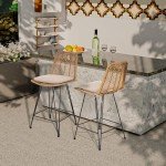 Set of 2 Rattan Counter Height Bar Stools