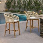 Purple Leaf Outdoor Rattan Counter Height Bar Stools 2-Pack