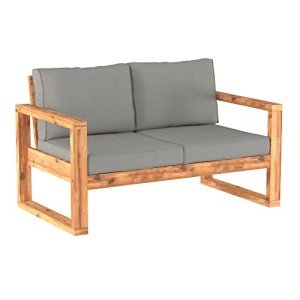 Walker Edison Sorrento Acacia Outdoor Loveseat with Cushions