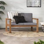 Walker Edison Sorrento Acacia Outdoor Loveseat with Cushions