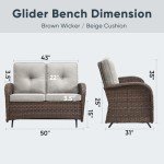 Belord Outdoor Wicker Glider Bench Loveseat - Brown