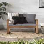 Walker Edison Sorrento Acacia Outdoor Loveseat with Cushions