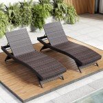 Set of 2 Outdoor Wicker Chaise Lounge Chairs