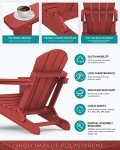 SERWALL Weather-Resistant Folding Adirondack Chair - Red