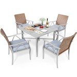 5-Piece Outdoor Wicker Dining Set with Umbrella Hole