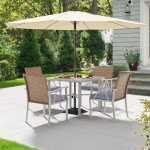 5-Piece Outdoor Wicker Dining Set with Umbrella Hole