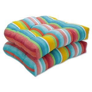 Multicolored Stripe Tufted Outdoor Seat Cushions - 2 Count