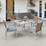 5-Piece Outdoor Wicker Dining Set with Umbrella Hole