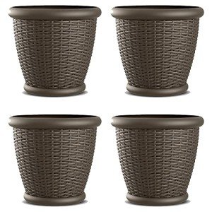 Suncast Willow 18” Decorative Wicker Planter Pots (4 Pack)