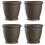 Suncast Willow 18” Decorative Wicker Planter Pots (4 Pack)
