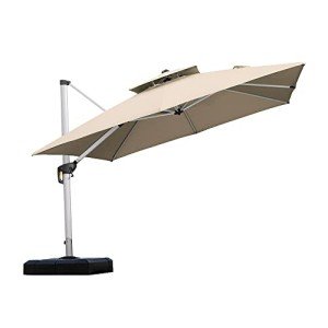 Beige 10ft Square Cantilever Patio Umbrella
