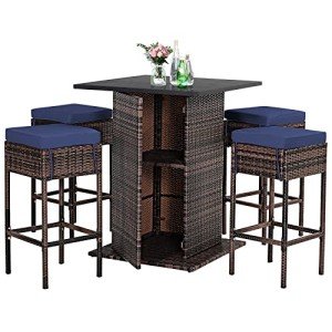 Tangkula 5-Piece Rattan Patio Bar Set