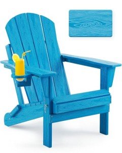 Pacific Blue Folding Adirondack Chair with Cup Holder