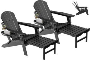 Adjustable Adirondack Chair Set with Ottoman & Cup Holder