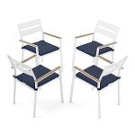 Set of 4 Navy Blue Aluminum Patio Chairs