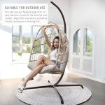 Beige Foldable Wicker Egg Chair with Stand