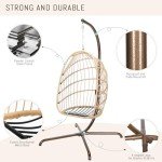 Beige Foldable Wicker Egg Chair with Stand