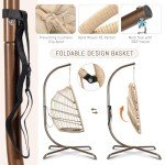 Beige Foldable Wicker Egg Chair with Stand