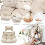 Beige Foldable Wicker Egg Chair with Stand