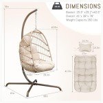 Beige Foldable Wicker Egg Chair with Stand