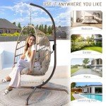 Beige Foldable Wicker Egg Chair with Stand