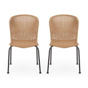 Light Brown Wicker Dining Chairs - Set of 2