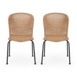 Light Brown Wicker Dining Chairs - Set of 2
