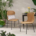 Light Brown Wicker Dining Chairs - Set of 2