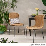 Light Brown Wicker Dining Chairs - Set of 2