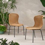 Light Brown Wicker Dining Chairs - Set of 2