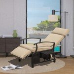Beige Outdoor Reclining Chairs with Footrest & Table