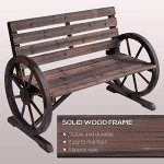 Rustic 41" Wooden Wagon Wheel Bench for Outdoors