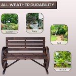 Rustic 41" Wooden Wagon Wheel Bench for Outdoors