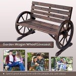 Rustic 41" Wooden Wagon Wheel Bench for Outdoors