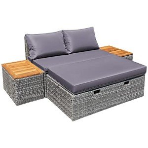 Devoko Outdoor Day Bed with Side Tables - Gray