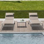 Domi 3-Piece Adjustable Aluminum Lounge Set - Khaki