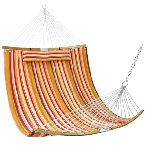 Red Stripe Quilted Double Hammock with Pillow