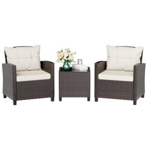 3-Piece Wicker Patio Furniture Set with Cushions
