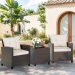 3-Piece Wicker Patio Furniture Set with Cushions