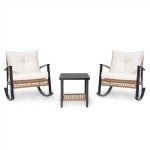 3-Piece Rocking Bistro Set with Thick Cushions