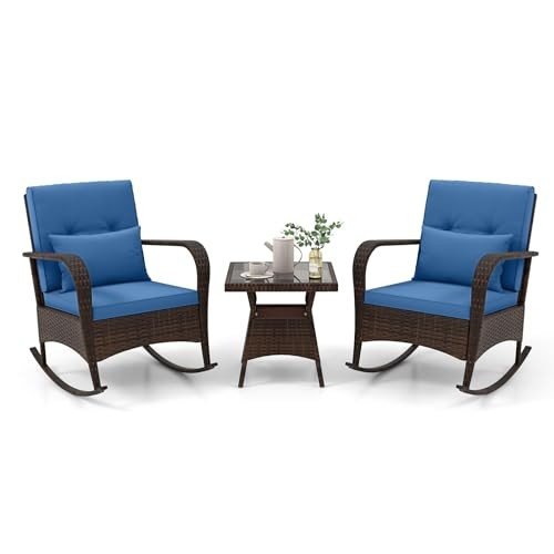 Tangkula 3-Piece Rattan Rocking Bistro Set
