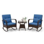 Tangkula 3-Piece Rattan Rocking Bistro Set