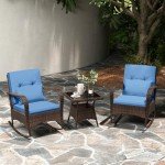 Tangkula 3-Piece Rattan Rocking Bistro Set